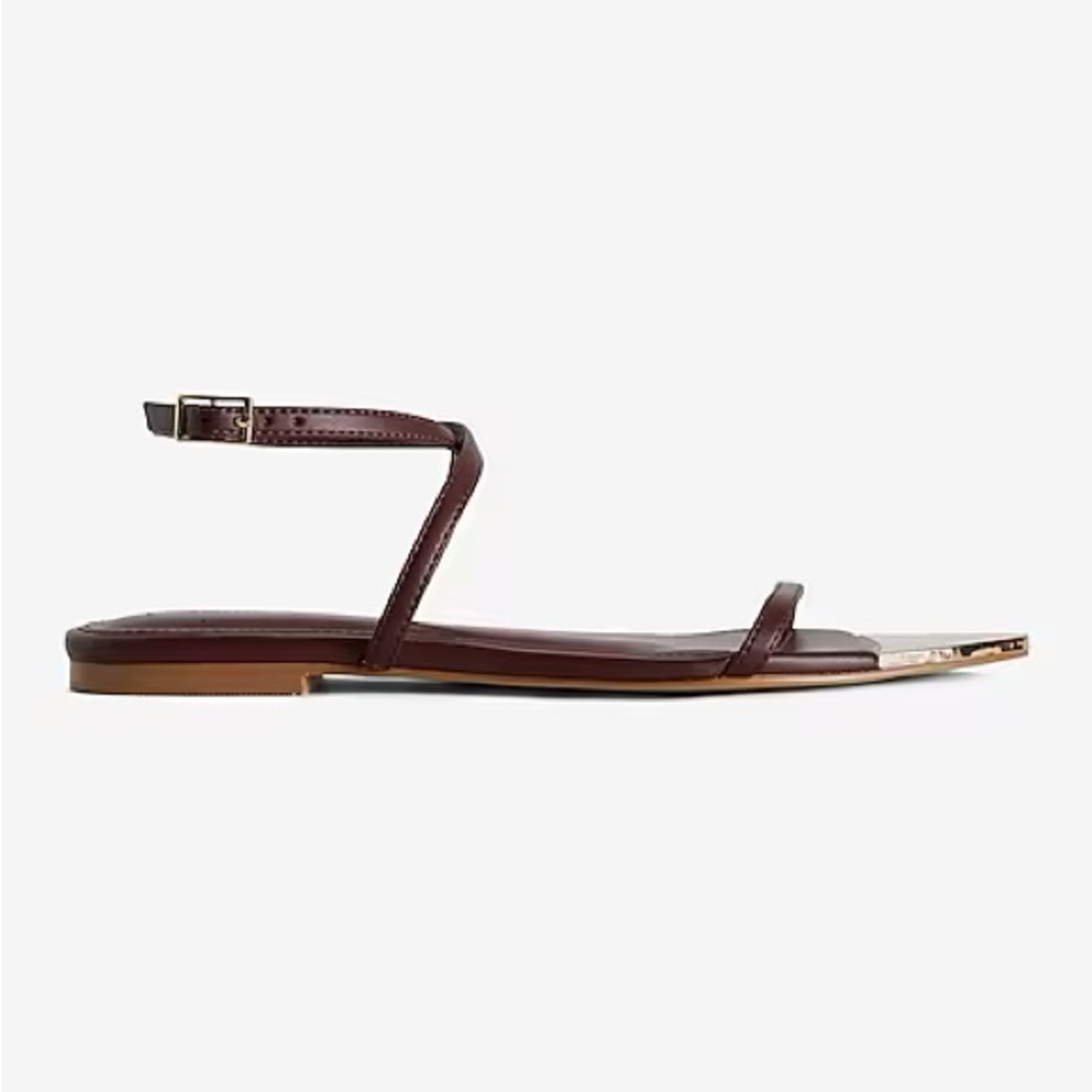 Express Women's Metallic Pointed Toe Strappy Flat Sandals - Picture 2 of 10